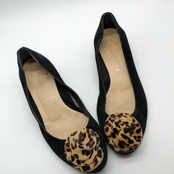 Butter Wedge Made In Italy Black Suede Animal Print Pony Hair Rosette Women 8.5 - Picture 8 of 8